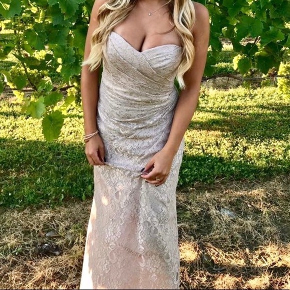 David’s Bridal Lace Champagne Bridesmaid Dress - Picture 1 of 5